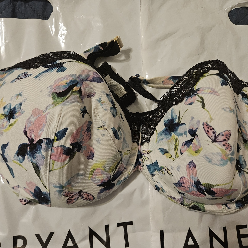Cacique Floral Print Bra with Black Lace